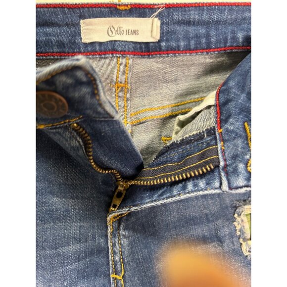 Distressed Plaid Patch Skinny Jeans By Cello Denim Trendsetter Street Style - Picture 7 of 10